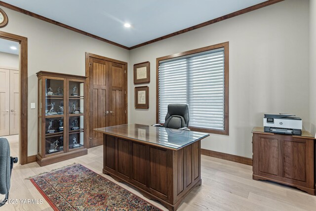 5506 Marilane St, Yakima, WA 98908 - office featuring light wood-style floors, crown molding, and recessed lighting