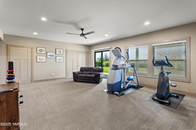 5506 Marilane St, Yakima, WA 98908 - exercise area featuring a ceiling fan, carpet, and recessed lighting