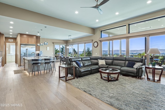 5506 Marilane St, Yakima, WA 98908 - living area with recessed lighting, a ceiling fan, and light wood-style floors