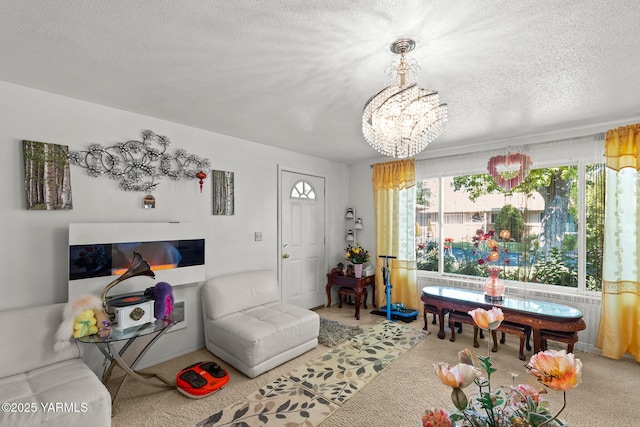 7610 Summitview Ave Unit 6, Yakima, WA 98908 - living area with a chandelier, a textured ceiling, and carpet flooring