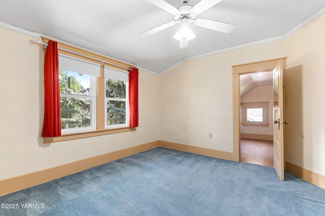 14 N 37th Ave, Yakima, WA 98902 - empty room featuring vaulted ceiling, crown molding, carpet flooring, and ceiling fan