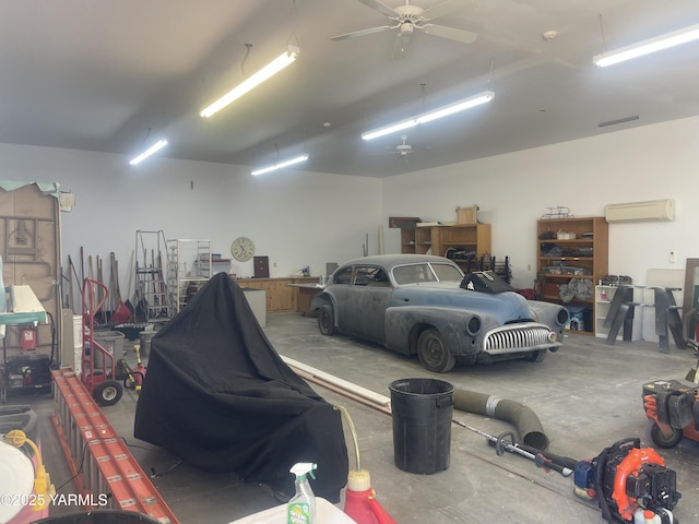 15783 Fisk Rd, Yakima, WA 98908 - garage with a wall mounted air conditioner and ceiling fan