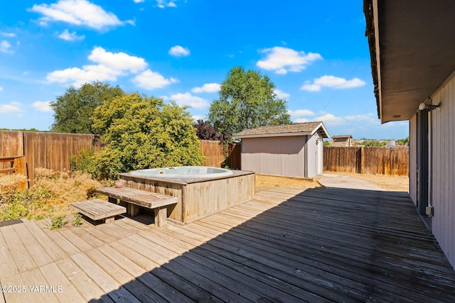 1620 Selah Loop Rd, Selah, WA 98942 - wooden deck featuring a jacuzzi, a shed, and a fenced backyard