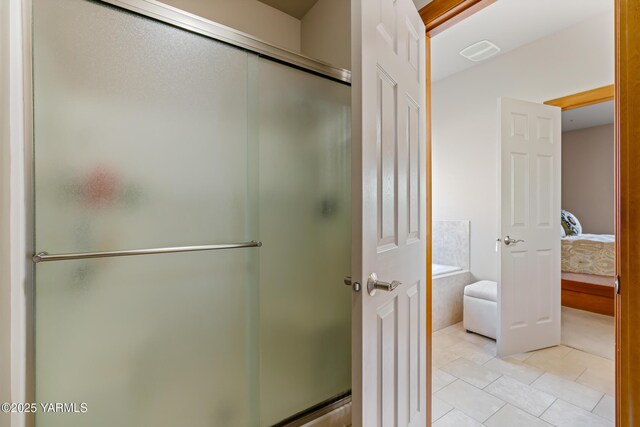 9307 Torrey Pines Ln, Yakima, WA 98908 - ensuite bathroom with a stall shower, a bath, and tile patterned floors