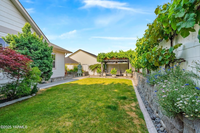 9307 Torrey Pines Ln, Yakima, WA 98908 - fenced backyard featuring a pergola and a patio area