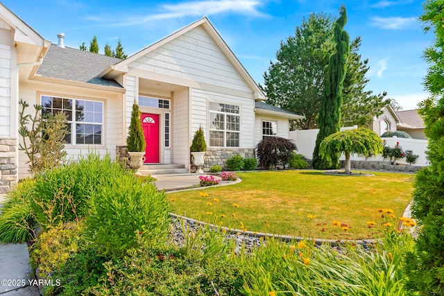 9307 Torrey Pines Ln, Yakima, WA 98908 - view of front of house with stone siding and roof with shingles