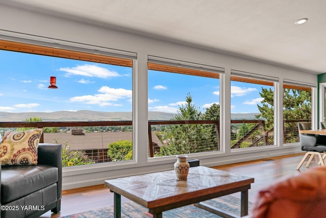 5709 Marilane St, Yakima, WA 98908 - living room with a mountain view, wood finished floors, and recessed lighting