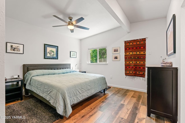 5709 Marilane St, Yakima, WA 98908 - bedroom featuring wood finished floors, beamed ceiling, and ceiling fan