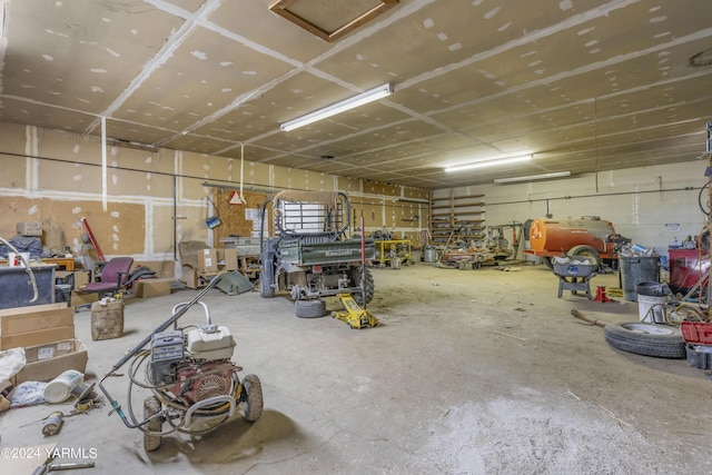 garage featuring a workshop area