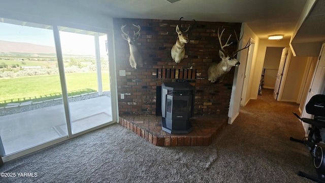 15911 Fisk Rd, Yakima, WA 98908 - carpeted living room with a wood stove