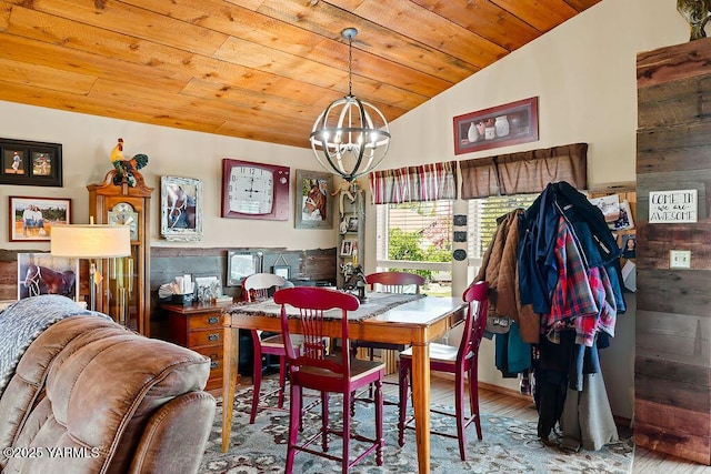 2810 S 79th Ave, Yakima, WA 98903 - dining room with a chandelier, wood ceiling, wood finished floors, and vaulted ceiling