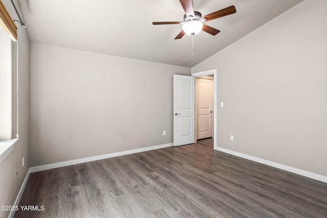 2201 S 62nd Ave, Yakima, WA 98903 - unfurnished room with vaulted ceiling, a ceiling fan, wood finished floors, and baseboards