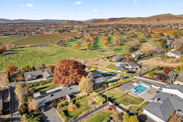 birds eye view of property featuring a residential view and a mountain view