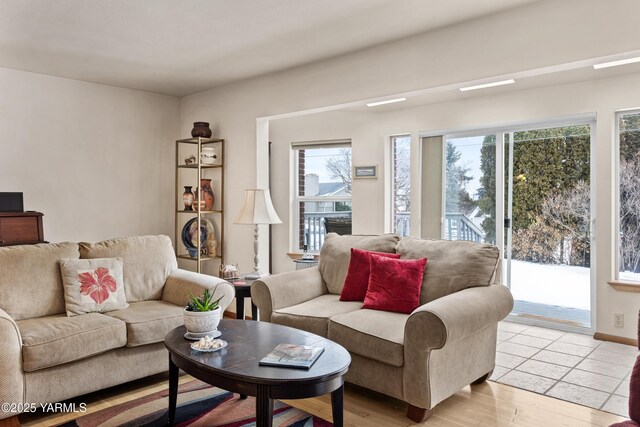 living area featuring light wood-style floors