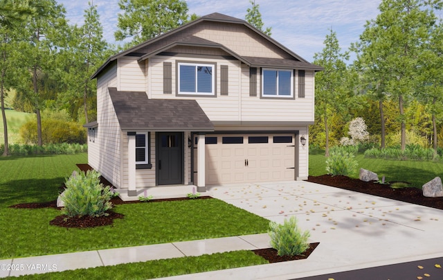 4808 W Oak Ave, Yakima, WA 98903 - view of front of house featuring driveway, an attached garage, a front yard, and roof with shingles