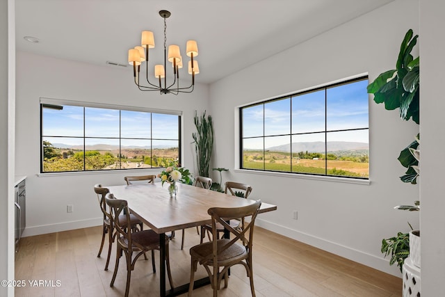 4611 Hilltop Way, Yakima, WA 98908 - dining area with baseboards, plenty of natural light, a chandelier, and light wood finished floors
