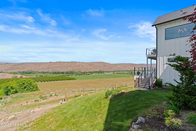 4611 Hilltop Way, Yakima, WA 98908 - view of grassy yard with stairs, a view of countryside, and a mountain view