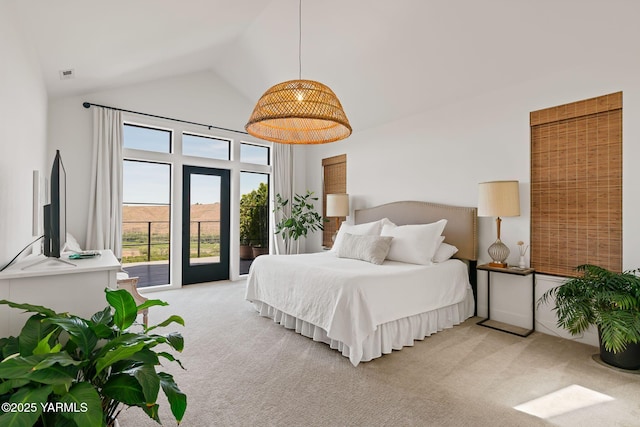 4611 Hilltop Way, Yakima, WA 98908 - bedroom with light carpet, access to exterior, and high vaulted ceiling