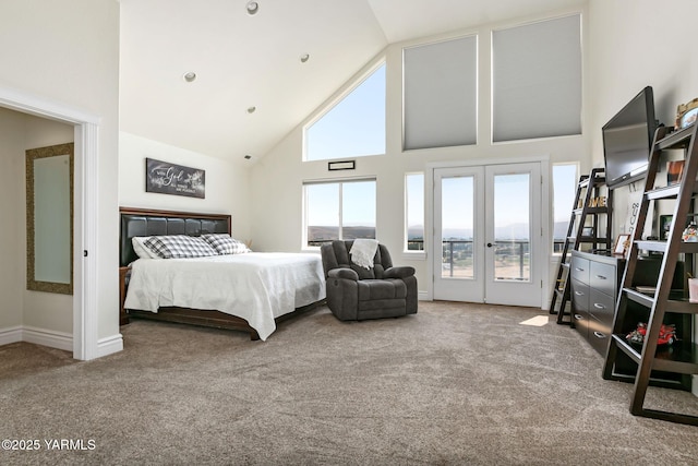 921 Tibbling Rd, Selah, WA 98942 - bedroom featuring french doors, high vaulted ceiling, carpet, and access to outside