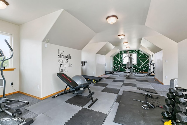 921 Tibbling Rd, Selah, WA 98942 - exercise area with vaulted ceiling and carpet