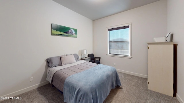 bedroom featuring baseboards and light colored carpet