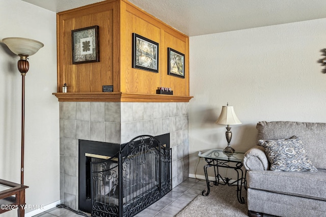 5502 Bristol Way, Yakima, WA 98908 - living room with baseboards, tile patterned flooring, and a tile fireplace