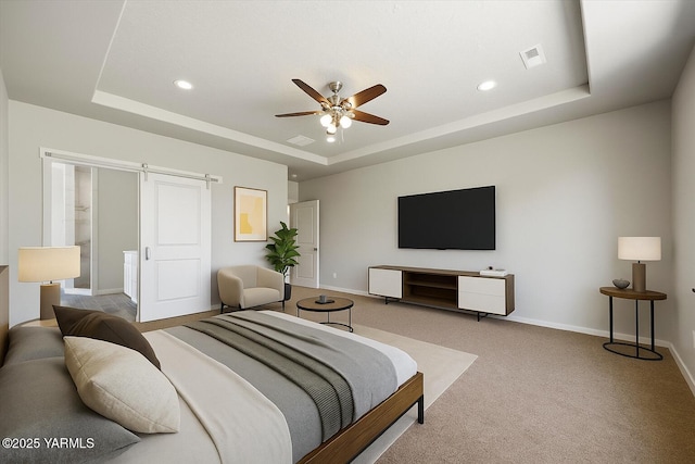 172004 NW Dogwood Rd, Prosser, WA 99350 - carpeted bedroom with a tray ceiling, baseboards, recessed lighting, and ceiling fan