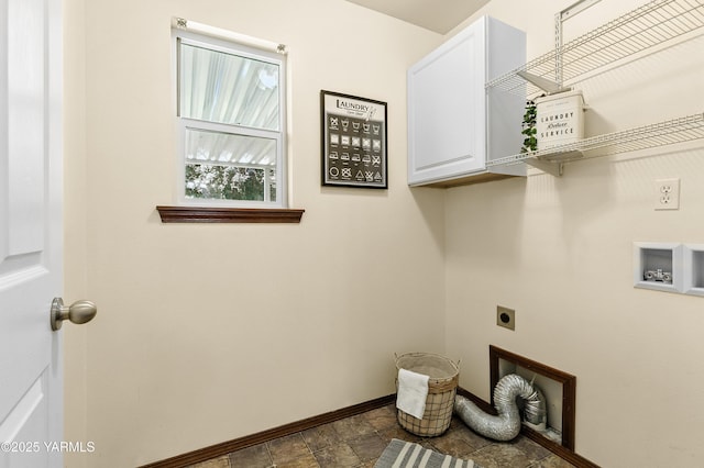 5807 W Whatcom Ave, Yakima, WA 98903 - washroom with cabinet space, electric dryer hookup, stone finish flooring, and washer hookup