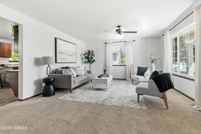 5807 W Whatcom Ave, Yakima, WA 98903 - living room with light carpet and ceiling fan