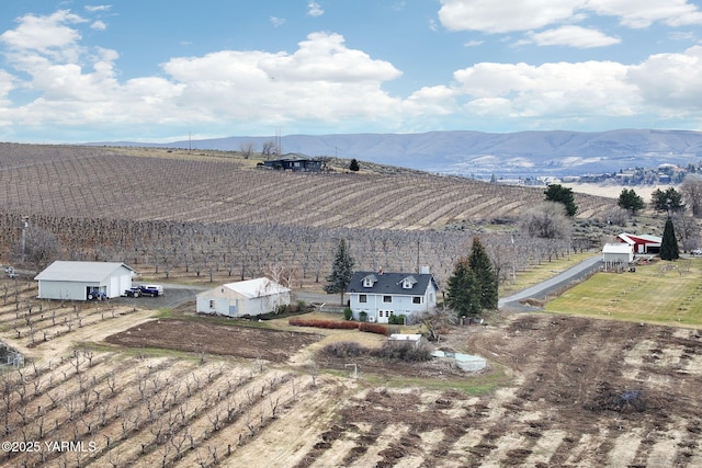 birds eye view of property featuring a rural view and a mountain view