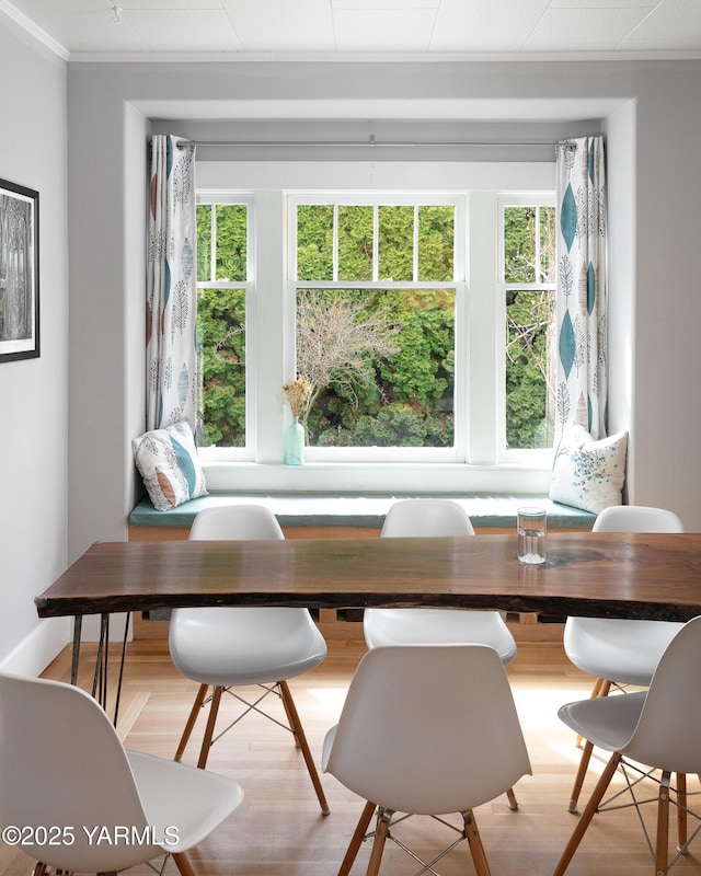 dining room featuring ornamental molding and plenty of natural light