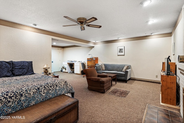 4405 Summitview Ave, Yakima, WA 98908 - bedroom featuring ornamental molding, a textured ceiling, carpet floors, and baseboards