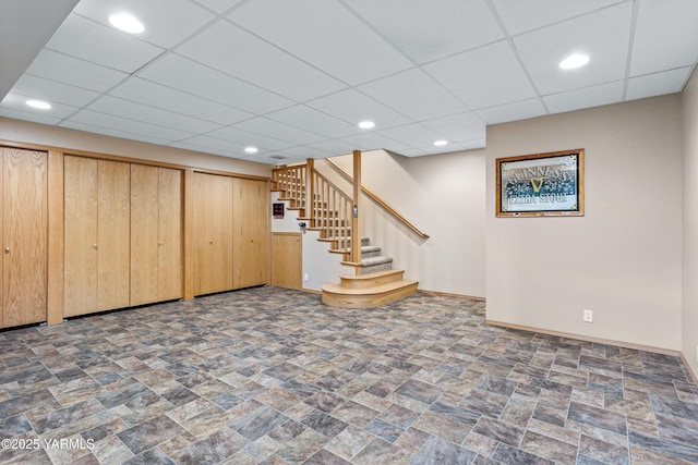 118 Glen Dr, Zillah, WA 98953 - finished below grade area featuring stairs, stone finish floors, recessed lighting, and a drop ceiling