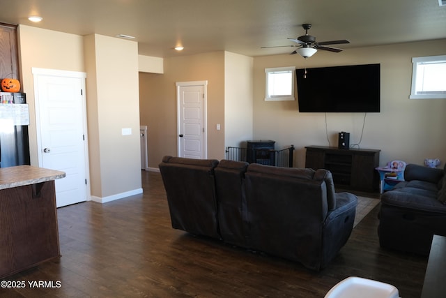 2206 Porter Loop, Yakima, WA 98901 - living room with dark wood-type flooring, a ceiling fan, healthy amount of natural light, baseboards, and recessed lighting
