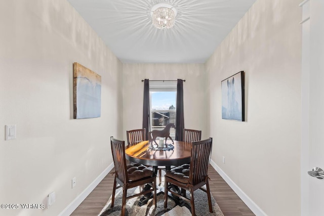 dining room featuring dark wood-style floors and baseboards