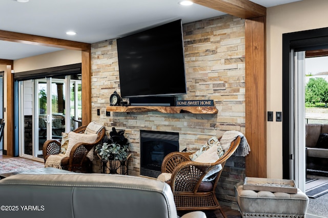 1355 Cook Rd, Yakima, WA 98908 - living area featuring a fireplace and recessed lighting