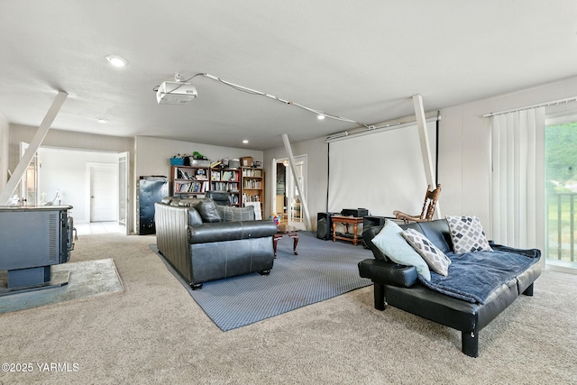 2810 Butterfield Rd, Yakima, WA 98901 - carpeted living room with a wood stove
