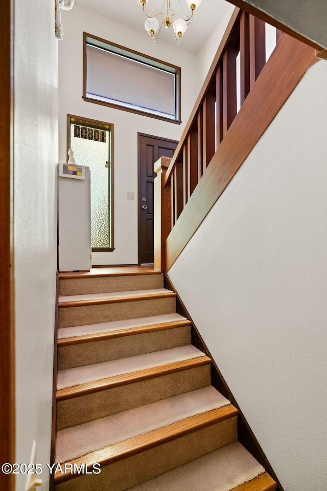 10800 Zier Rd, Yakima, WA 98908 - stairs featuring a chandelier
