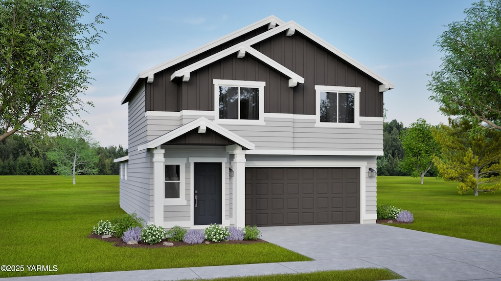 4814 W Oak Ave, Yakima, WA 98903 - view of front of property featuring board and batten siding, a garage, a front yard, and driveway
