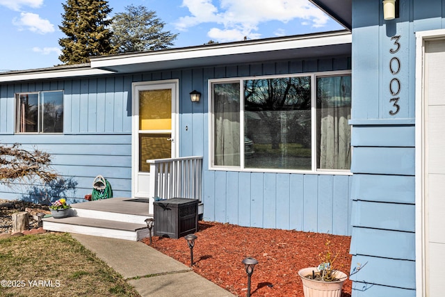 entrance to property with board and batten siding