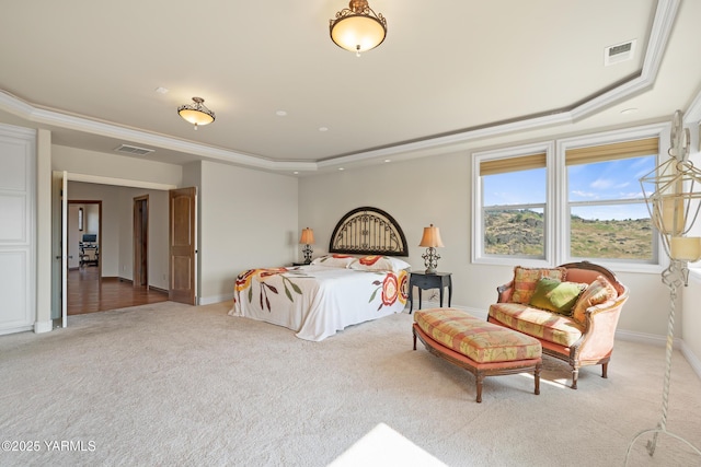 1893 Young Grade Rd, Yakima, WA 98908 - bedroom featuring a tray ceiling, light colored carpet, baseboards, and crown molding