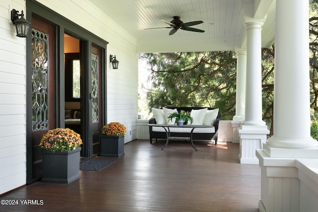 view of patio / terrace featuring a porch and a ceiling fan