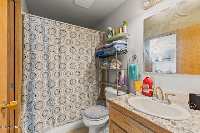 7501 Glacier Way, Yakima, WA 98908 - bathroom featuring toilet, vanity, and shower / bath combination with curtain