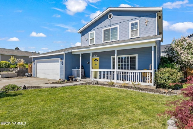 7501 Glacier Way, Yakima, WA 98908 - traditional-style house featuring a porch, an attached garage, driveway, and a front yard