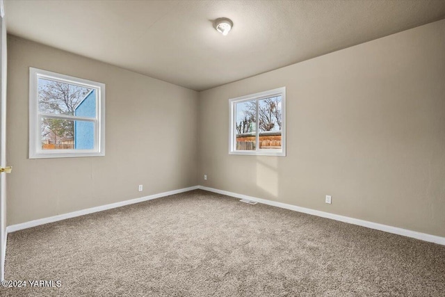 carpeted spare room with baseboards, visible vents, and a wealth of natural light