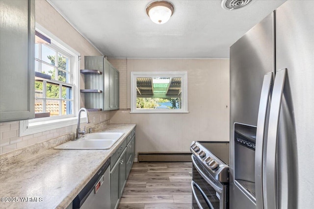509 N 32nd Ave, Yakima, WA 98902 - kitchen featuring stainless steel appliances, healthy amount of natural light, a baseboard radiator, and tasteful backsplash