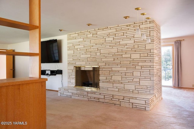 3606 Richey Rd, Yakima, WA 98902 - unfurnished living room featuring carpet flooring and a fireplace