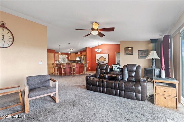3501 S 40th Ave, Yakima, WA 98903 - living room with carpet floors, a ceiling fan, and lofted ceiling