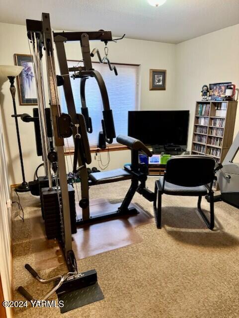 exercise room with carpet floors