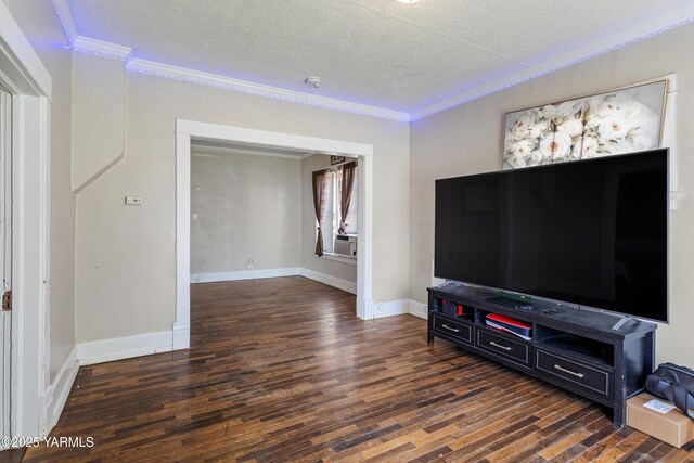 204 S 8th St, Yakima, WA 98901 - unfurnished living room featuring crown molding, wood finished floors, and a textured ceiling